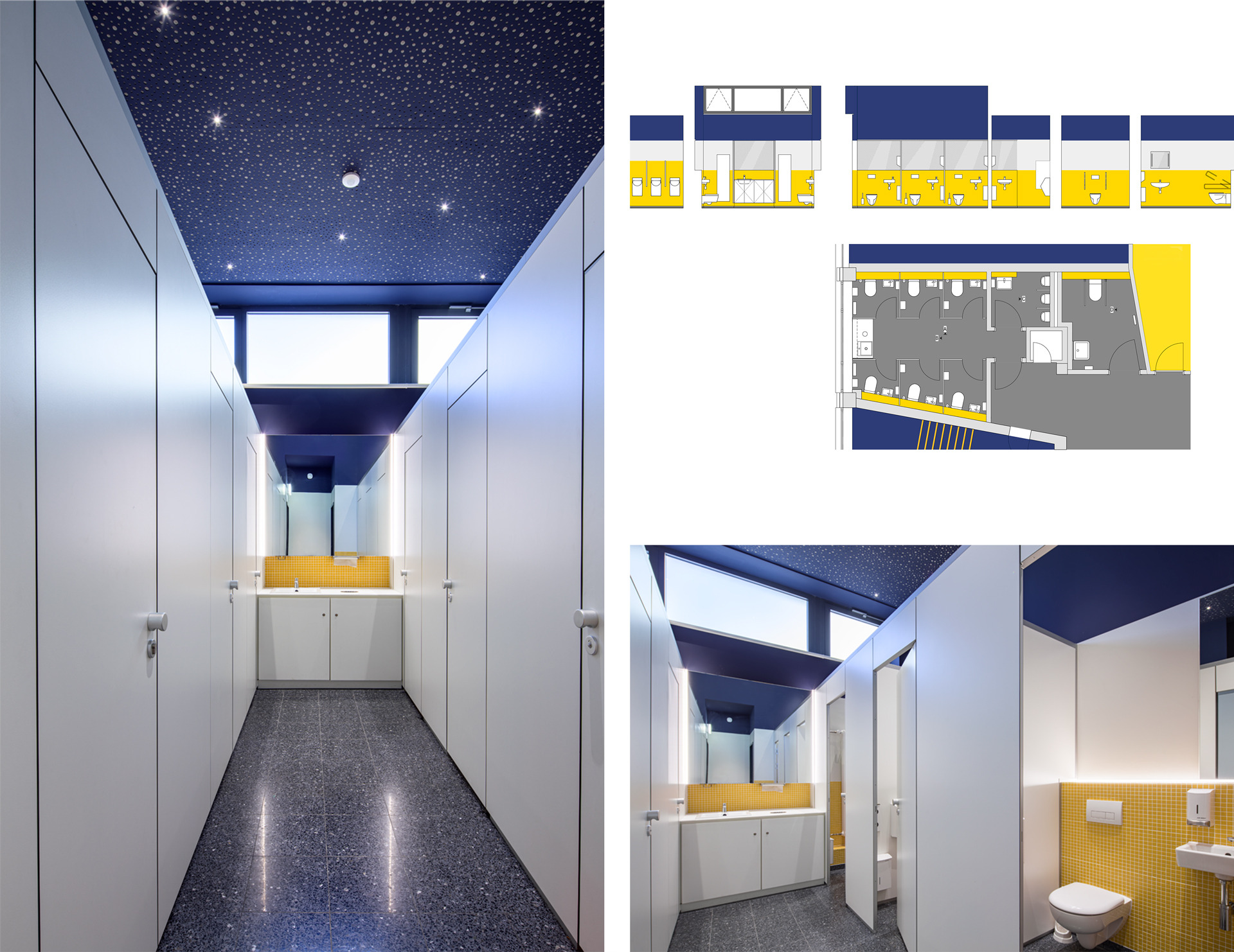 Wau im HAU2 · Toiletten/Farbkonzept · © Matthias Lindner Photography Kantine – noch unmöbliert / Wikinghof Berlin-Kreuzberg